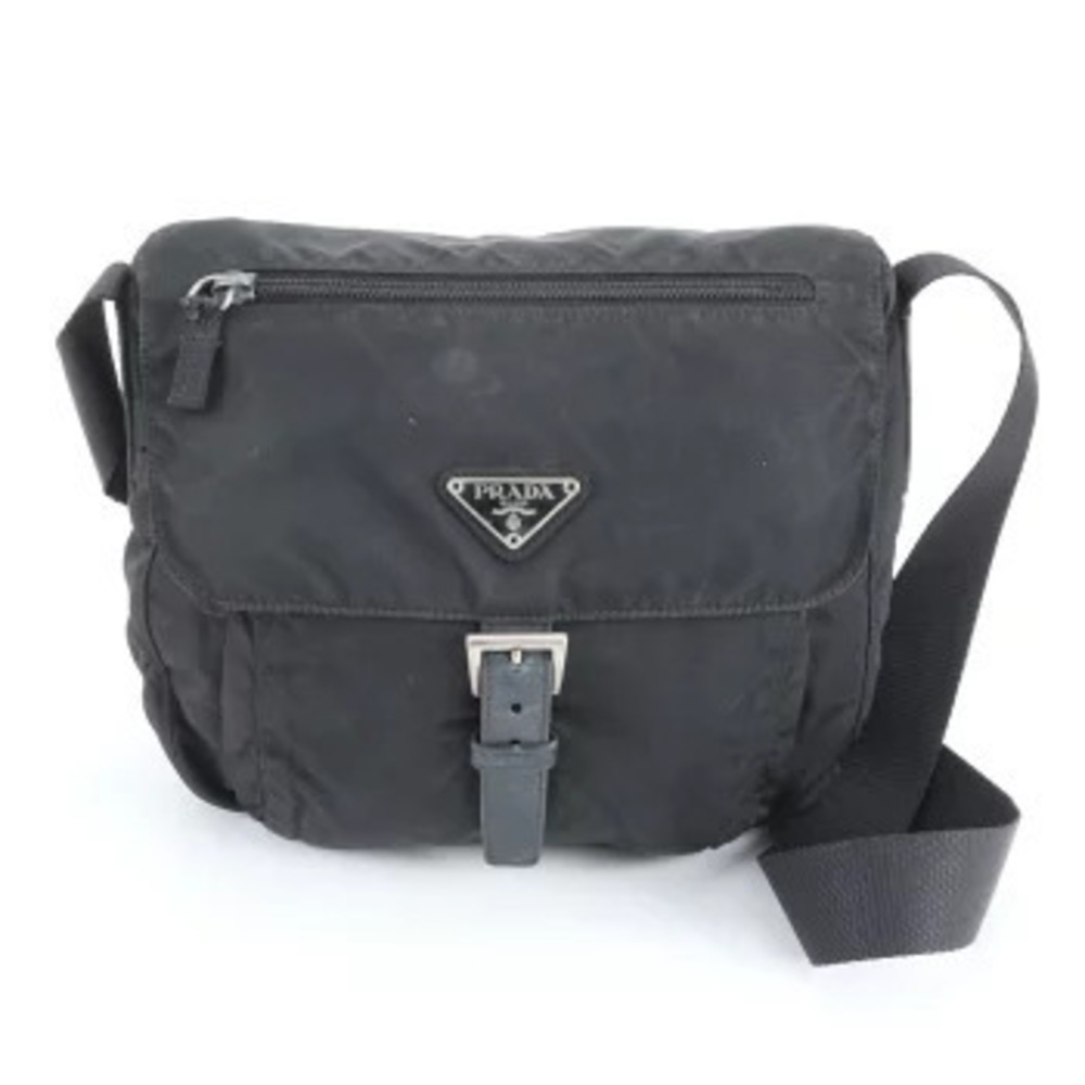 Prada Tessuto Leather Triangle Messenger Crossbody Tote Bag Black Gray